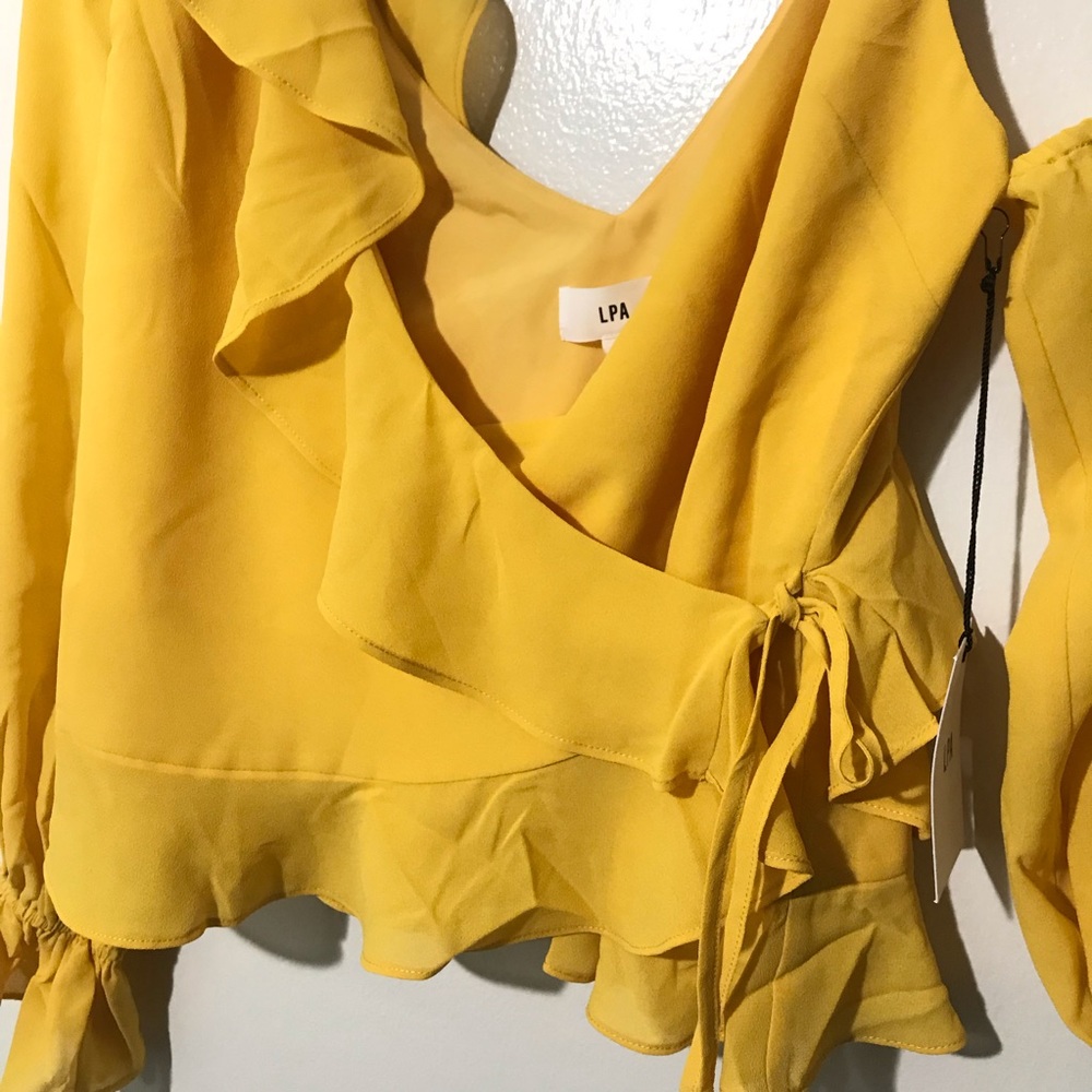 LPA Asymmetrical Ruffle Wrap Top Golden Yellow Sml - Picture 5 of 7